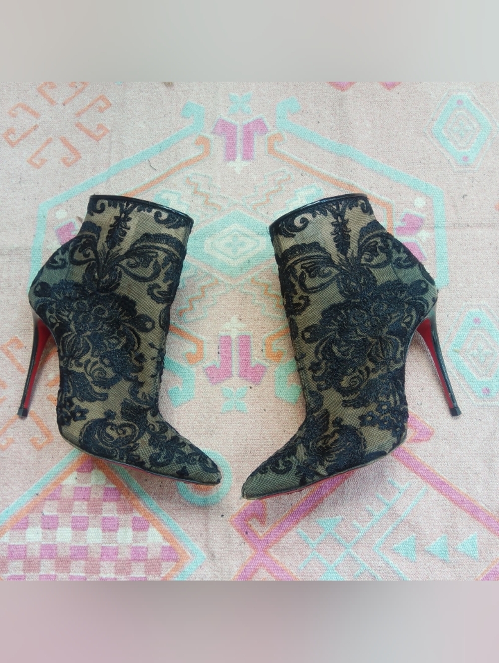Christian Louboutin Black Mesh Lace Gipsy Ankle Boot - Picture 3 of 15